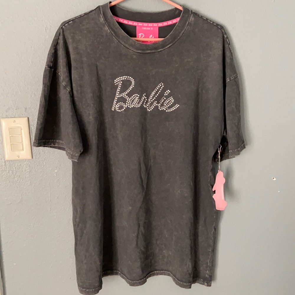 Forever21 Barbie Gray Washed Bedazzled Tee